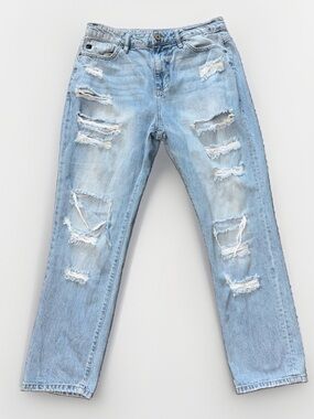 KanCan High Rise Ripped Boyfriend Mom Jeans Style KC9176L Size 7/27 100% Cotton